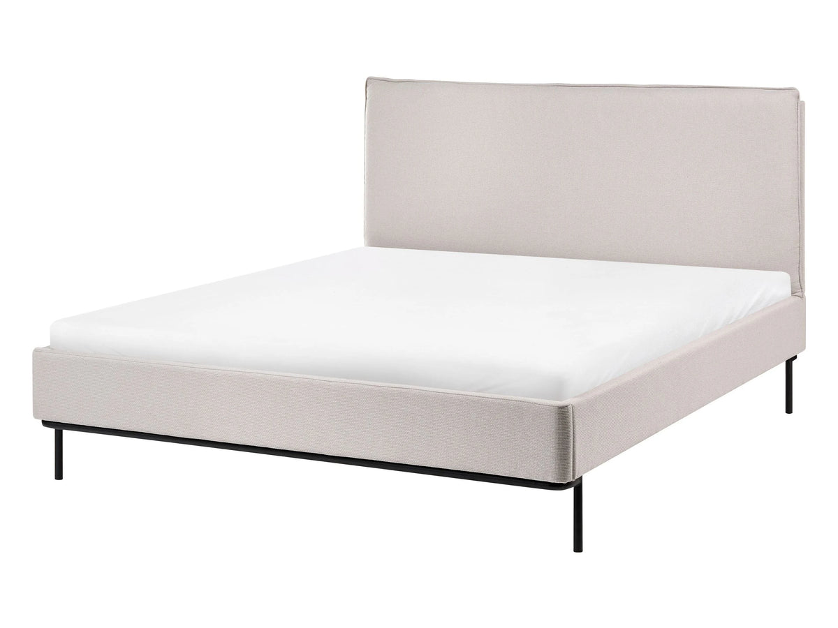 Slatted Bed Frame Light Beige Polyester Fabric Upholstered 4ft6 EU Double Size Modern Design Beliani