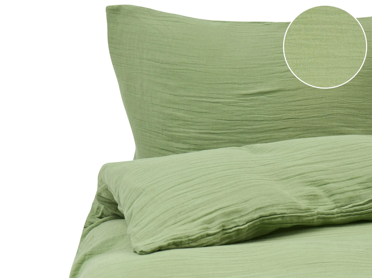 Duvet Cover and Pillowcase Set Green Muslin Cotton 200  x 200 cm Modern Bedroom Beliani