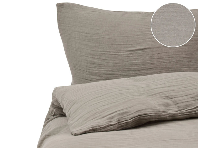 Duvet Cover and Pillowcase Set Taupe Muslin Cotton 150 x 200 cm Modern Bedroom Beliani
