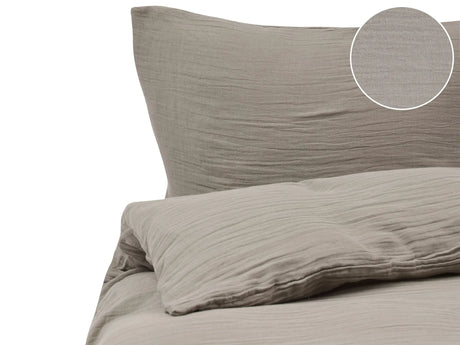 Duvet Cover and Pillowcase Set Taupe Muslin Cotton 200 x 200 cm Modern Bedroom Beliani