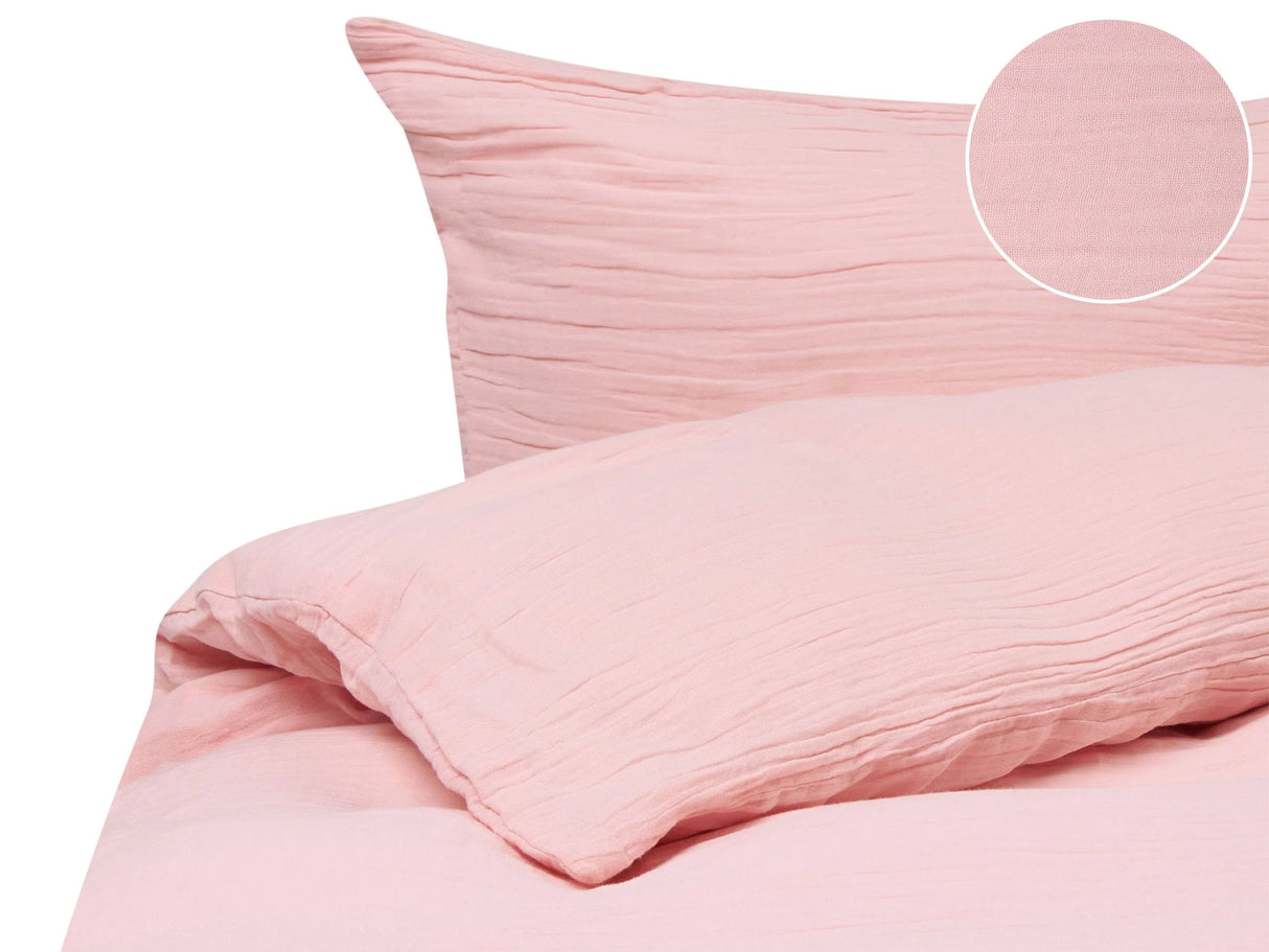 Duvet Cover and Pillowcase Set Pastel Pink Muslin Cotton 200 x 200 cm Modern Bedroom Beliani