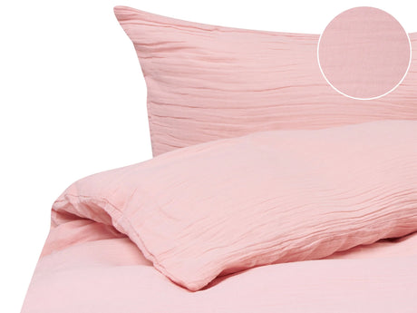 Duvet Cover and Pillowcase Set Pastel Pink Muslin Cotton 220 x 240 cm Modern Bedroom Beliani