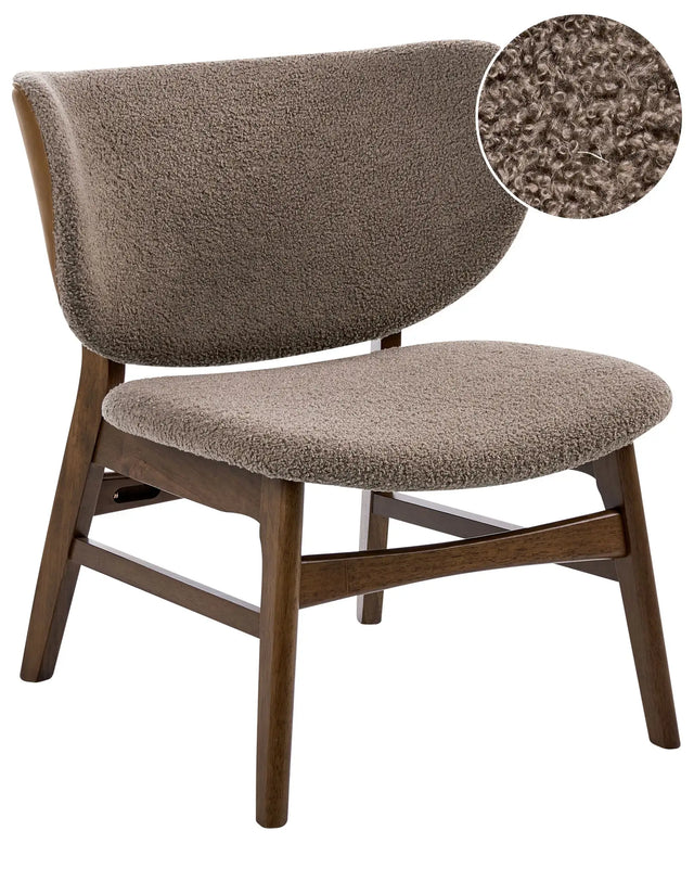 Dining Chair Dark Brown and Taupe Polyester Boucle Fabric Rubberwood Legs Retro Traditional Style Beliani