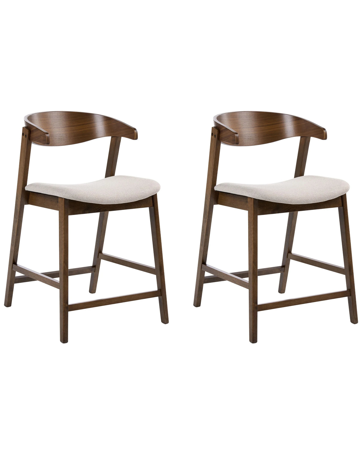 Set of 2 Bar Chairs Brown Beige Polyester Fabric Rubberwood Legs Retro Traditional Style Beliani
