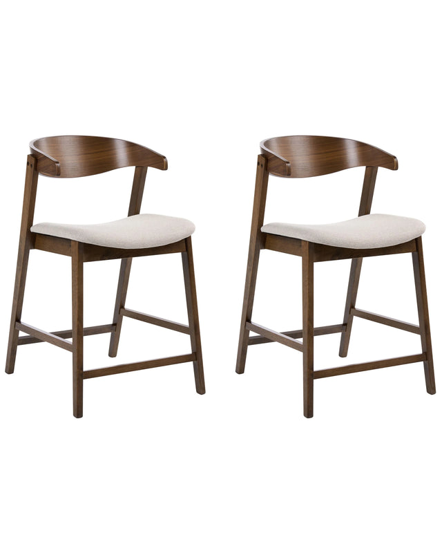 Set of 2 Bar Chairs Brown Beige Polyester Fabric Rubberwood Legs Retro Traditional Style Beliani