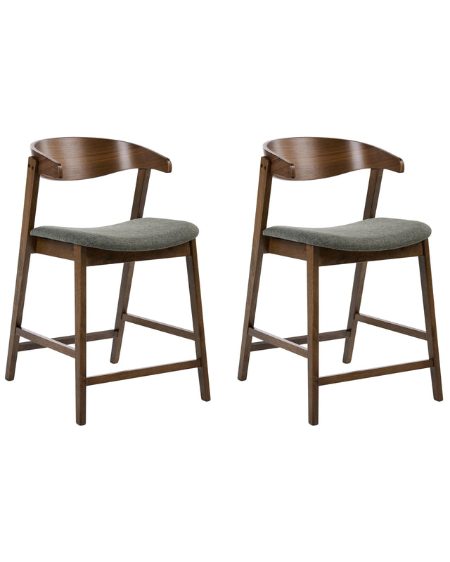 Set of 2 Bar Chairs Brown Green Polyester Fabric Rubberwood Legs Retro Traditional Style Beliani
