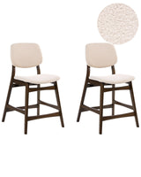 Set of 2 Bar Chairs Brown Rubberwood Frame Beige Boucle Fabric Seat Armless Retro Design Beliani