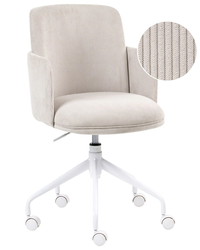 Office Chair Light Beige Corduroy Upholstery Swivel Side Occassional Chair Seat Height Adjustment Beliani