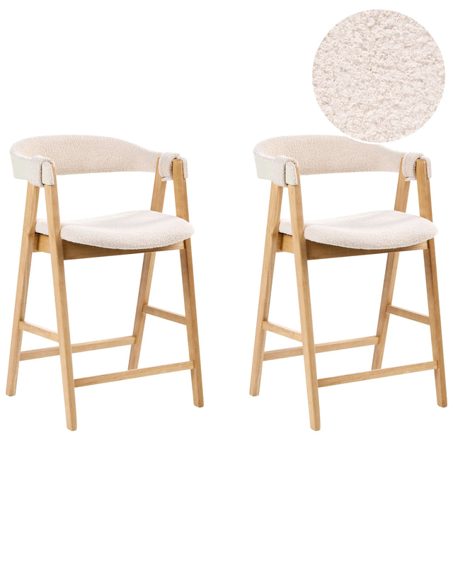 Bar Chairs Light Brown and Beige Polyester Boucle Fabric Rubberwood Legs Retro Traditional Style Beliani