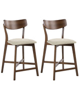 Set of 2 Bar Chairs Brown Rubberwood Frame Beige Fabric Seat Armless Retro Design Beliani
