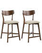 Set of 2 Bar Chairs Brown Rubberwood Frame Beige Fabric Seat Armless Retro Design Beliani