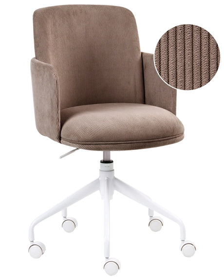 Office Chair Brown Corduroy Upholstery Swivel Side Occassional Chair Seat Height Adjustment Beliani