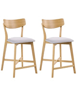 Set of 2 Bar Chairs Light Brown and Grey Rubberwood Frame Fabric Seat Armless Retro Design Beliani