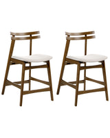 Set of 2 Bar Chairs Brown and Light Beige Rubberwood Frame Fabric Seat Armless Retro Design Beliani