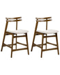Set of 2 Bar Chairs Brown and Light Beige Rubberwood Frame Fabric Seat Armless Retro Design Beliani