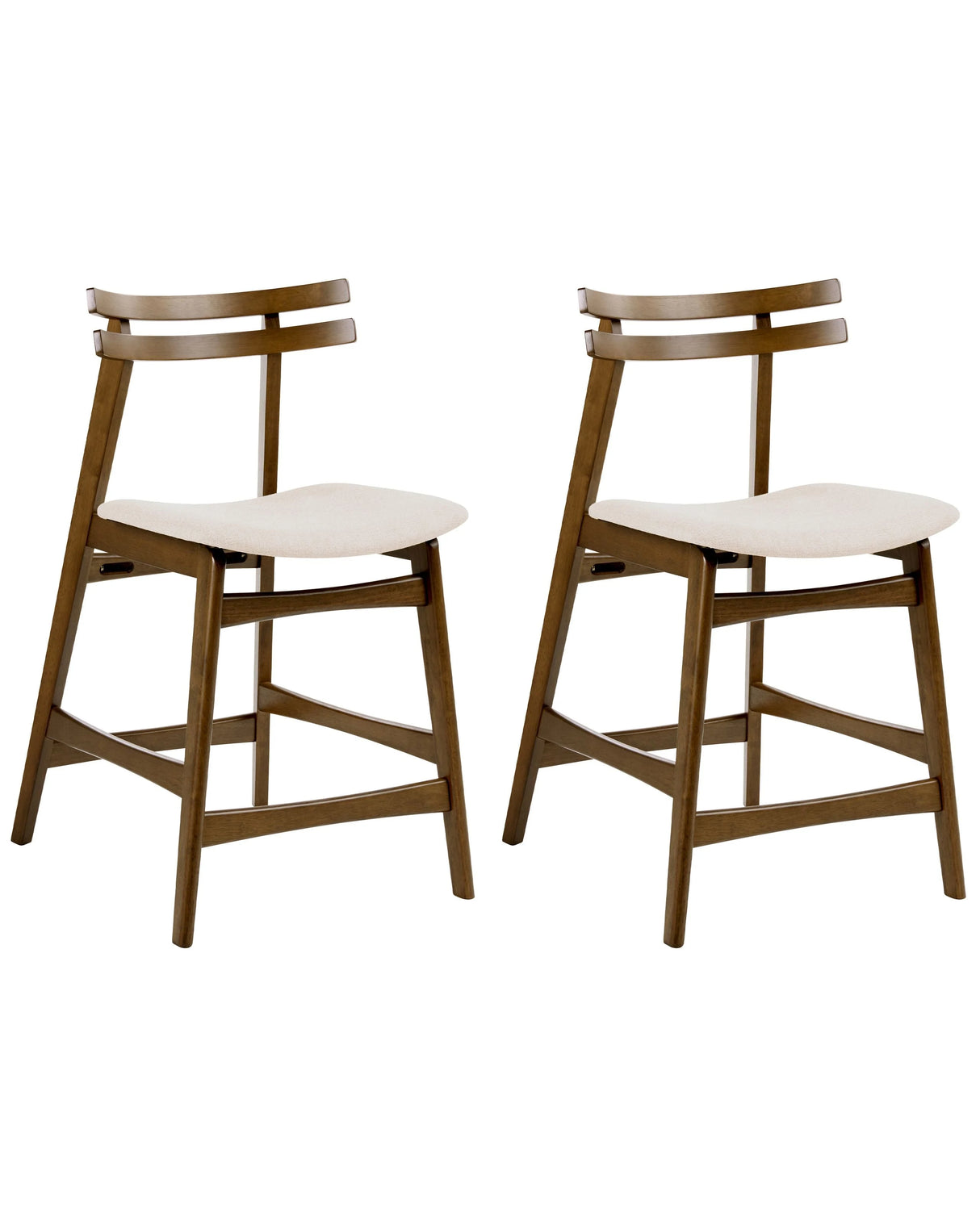 Set of 2 Bar Chairs Brown and Off-White Rubberwood Frame Fabric Seat Armless Retro Design Beliani