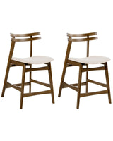 Set of 2 Bar Chairs Brown and Off-White Rubberwood Frame Fabric Seat Armless Retro Design Beliani