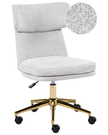 Office Chair Light Grey Boucle Fabric Upholstery Armeless Design Full Swivel Seat Height Adjustment Beliani