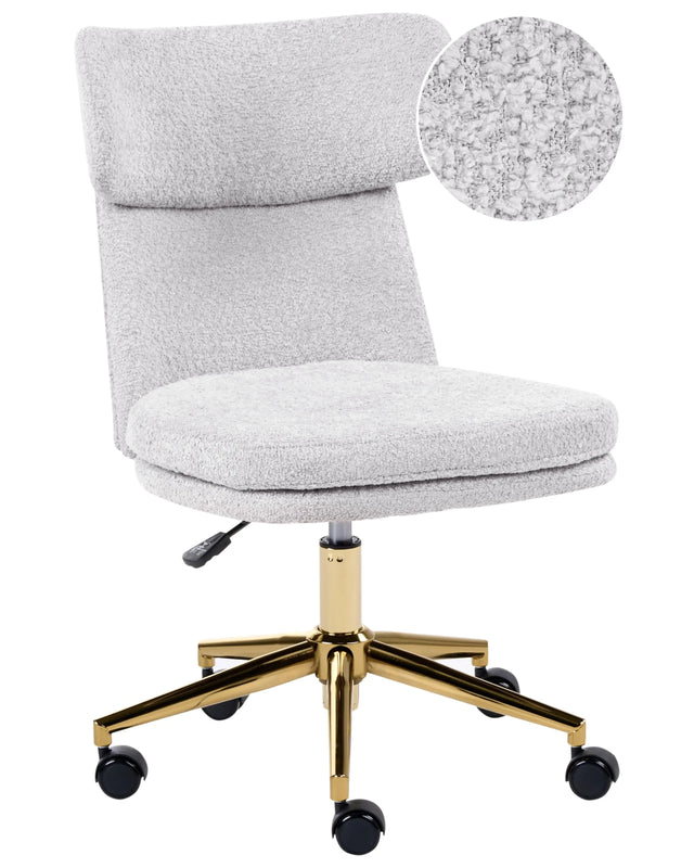 Office Chair Light Grey Boucle Fabric Upholstery Armeless Design Full Swivel Seat Height Adjustment Beliani