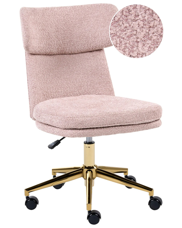 Office Chair Pastel Pink Boucle Fabric Upholstery Armeless Design Full Swivel Seat Height Adjustment Beliani