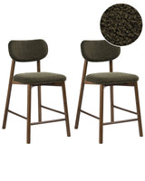 Set of 2 Bar Chairs Brown and Green Boucle Rubber Wood Frame Upholstered Seat and Backrest Dining Room Kitchen Beliani
