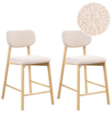 Set of 2 Bar Chairs Light Brown and Beige Boucle Rubber Wood Frame Upholstered Seat and Backrest Dining Room Kitchen Beliani