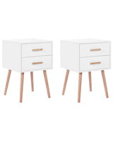 Set of 2 Bedside Tables White 2 Drawers Solid Wood Legs Scandinavian Beliani