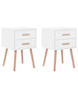 Set of 2 Bedside Tables White 2 Drawers Solid Wood Legs Scandinavian Beliani