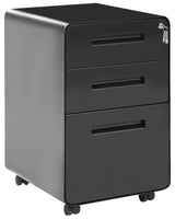 Storage Cabinet Black Steel 3 Drawers with Wheels Key-Locked Modern Office Beliani