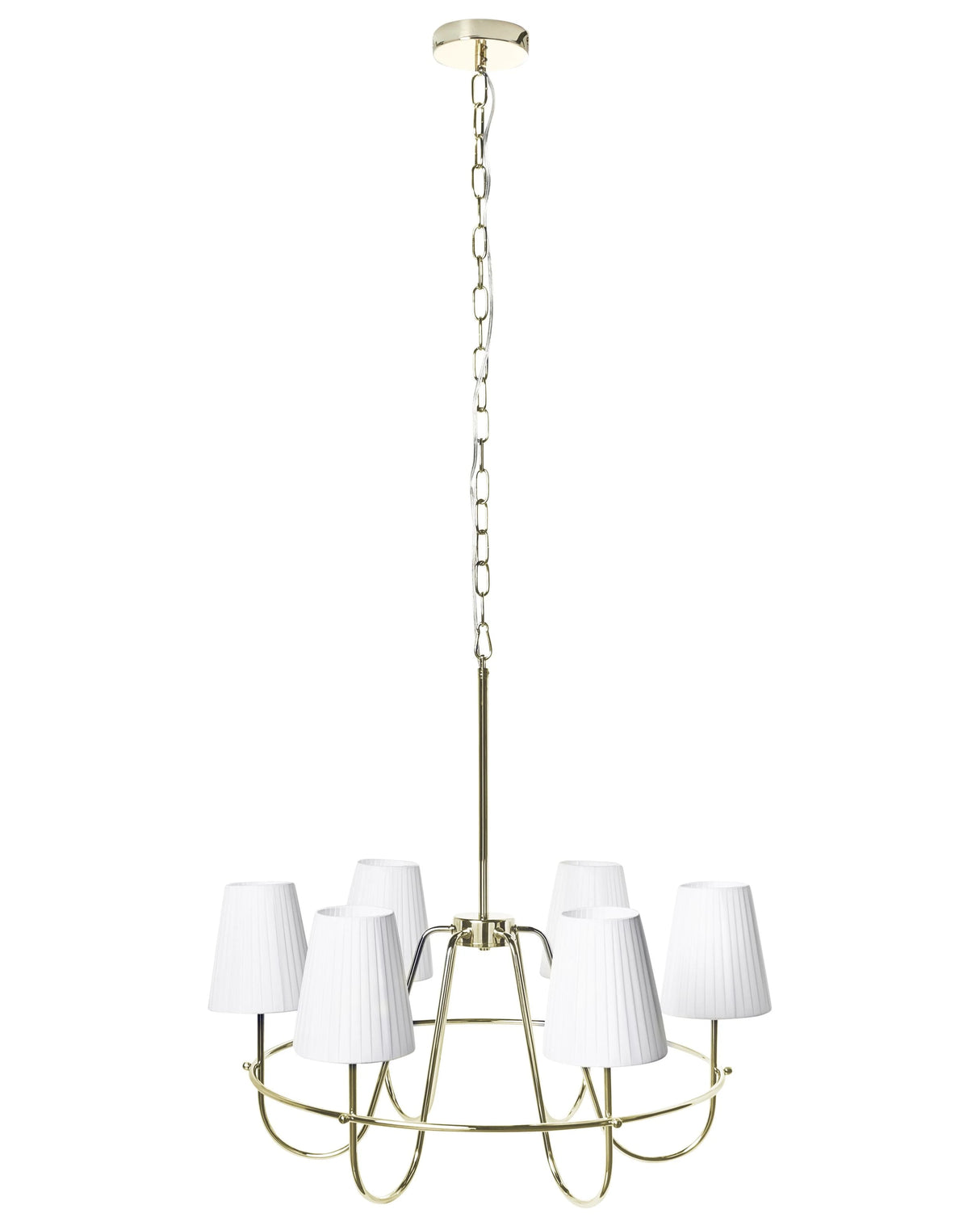6-Light Pendant Chandelier Gold Metal Base Fabric Shades Traditional Style Living Room Dining Room Beliani