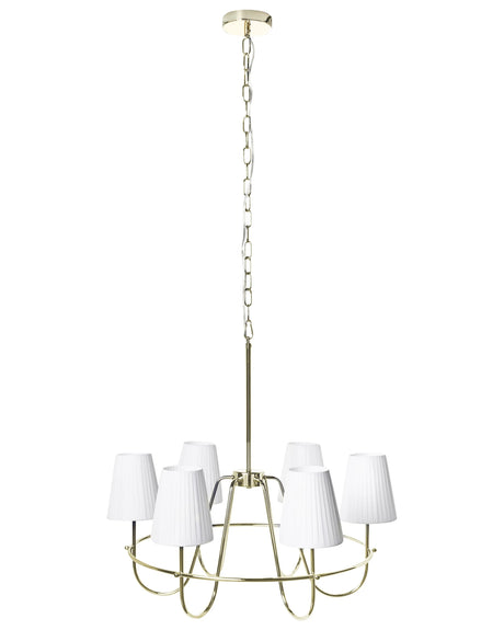 6-Light Pendant Chandelier Gold Metal Base Fabric Shades Traditional Style Living Room Dining Room Beliani