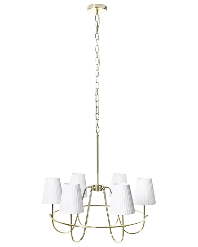 6-Light Pendant Chandelier Gold Metal Base Fabric Shades Traditional Style Living Room Dining Room Beliani