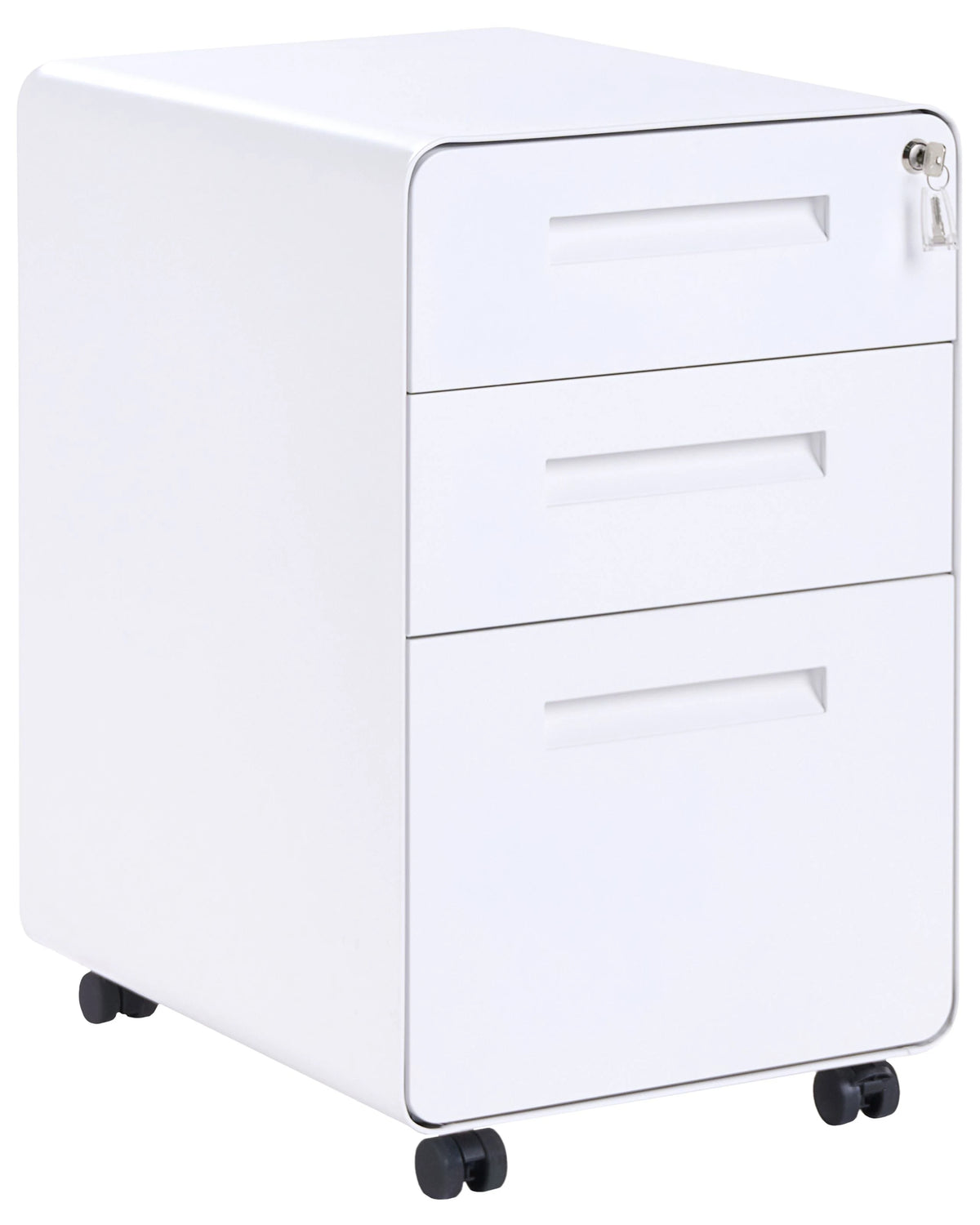 Storage Cabinet White Steel 3 Drawers  with Wheels Key-Locked Modern Office Beliani