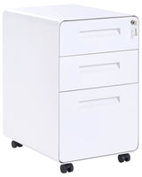 Storage Cabinet White Steel 3 Drawers  with Wheels Key-Locked Modern Office Beliani