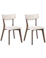 Set of 2 Dining Chairs Brown and Off-White Rubberwood Frame Fabric Seat Armless Retro Design Beliani