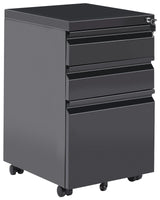 Storage Cabinet Black Steel 3 Drawers with Plastic Wheels Key-Locked Modern Office Beliani