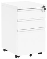 Storage Cabinet White Steel 3 Drawers with Plastic Wheels Key-Locked Modern Office Beliani