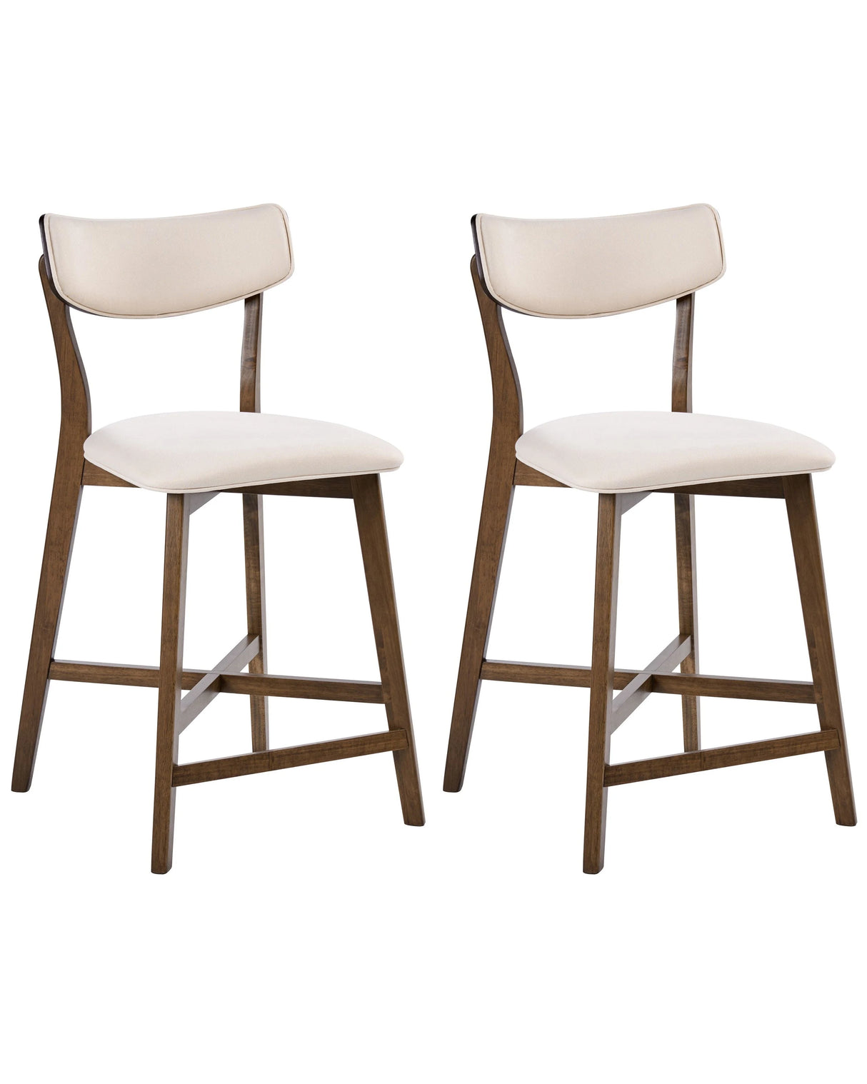 Set of 2 Bar Chairs Brown and Off-White Rubberwood Frame Fabric Seat Armless Retro Design Beliani