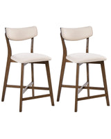 Set of 2 Bar Chairs Brown and Off-White Rubberwood Frame Fabric Seat Armless Retro Design Beliani