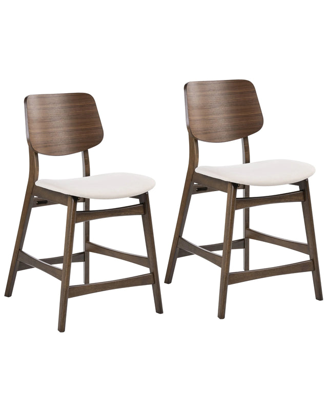 Set of 2 Bar Chairs Brown and Off-White Polyester Boucle Rubberwood Legs Retro Traditional Style Beliani