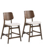 Set of 2 Bar Chairs Brown and Off-White Polyester Boucle Rubberwood Legs Retro Traditional Style Beliani