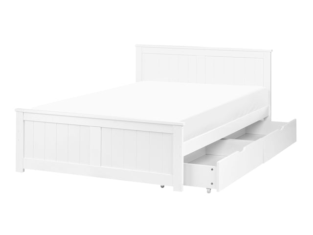 Bed Frame White Pine Wood MDF EU Small Double Size 4ft with Drawers Headboard Minimalist Beliani