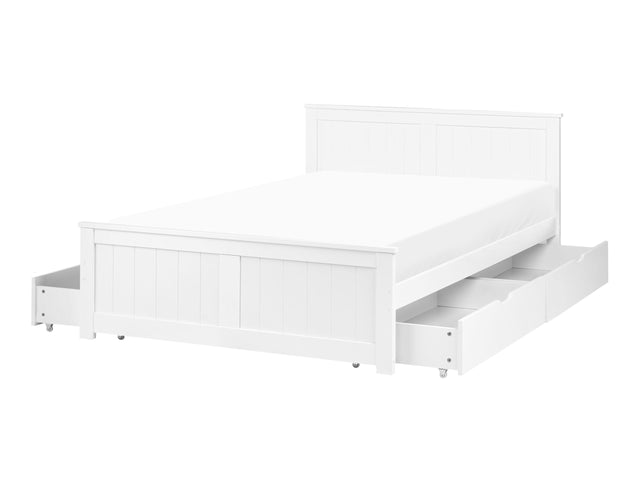 Bed Frame White Pine Wood MDF EU Small Double Size 4ft with Drawers Headboard Minimalist Beliani
