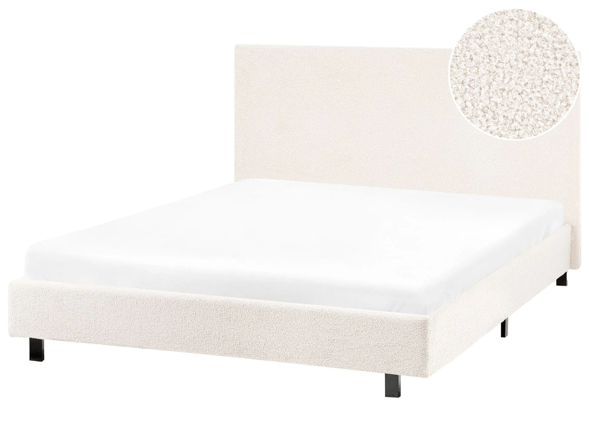 Slatted Bed Frame Off-White Boucle Fabric Upholstered EU Small Double Size 4ft Modern Design Beliani