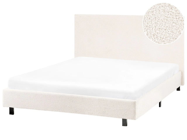 Slatted Bed Frame Off-White Boucle Fabric Upholstered EU Small Double Size 4ft Modern Design Beliani