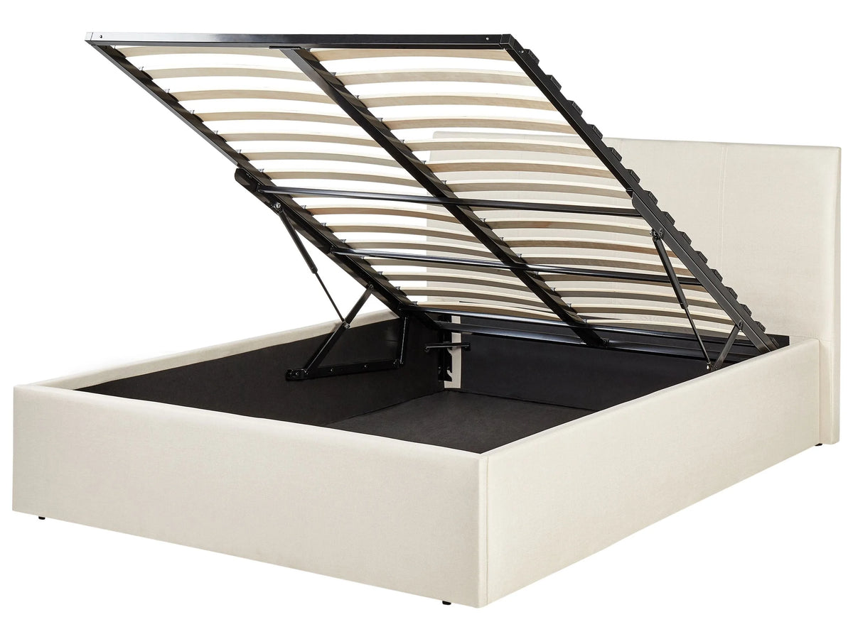 Bed Frame Light Beige EU Small Double Size 4ft Lift Up Storage with Headboard Beliani