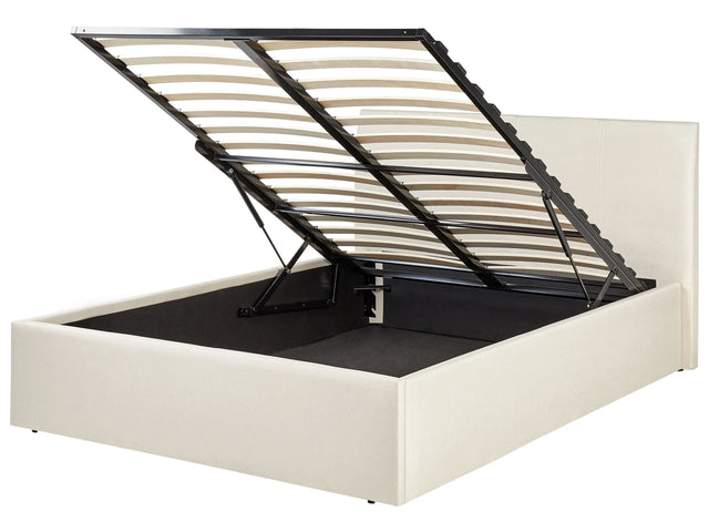 Bed Frame Light Beige EU Small Double Size 4ft Lift Up Storage with Headboard Beliani