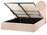 Bed Frame Beige Boucle Upholstery EU Small Double Size 4ft Lift Up Storage with Headboard Beliani