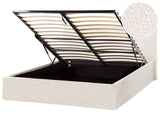 Bed Frame Off-White Boucle Upholstery EU Small Double Size 4ft Lift Up Storage with Headboard Beliani