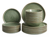 Set of 24 Pieces Green Stoneware Kaolin Handmade Reactive Glaze Finish Service for 8 People Kitchen Dining Room Beliani